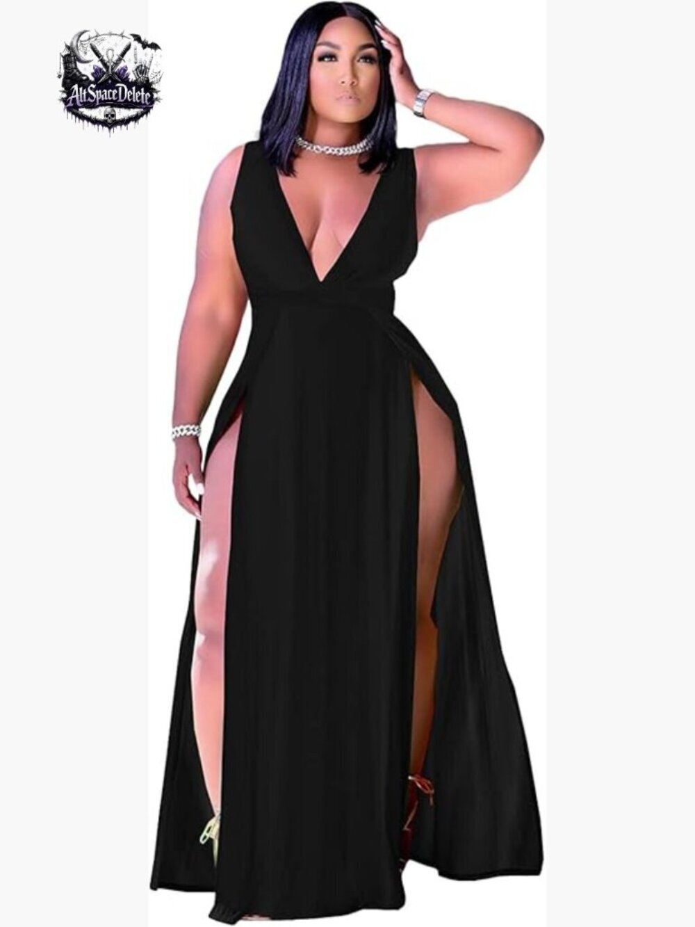 Plus Size Sleeveless Maxi Wrap Dress Deep V Neck Front Split Long